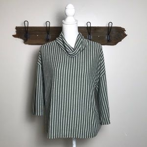 Anthro W5 Top Striped Bell Sleeve Moss Green